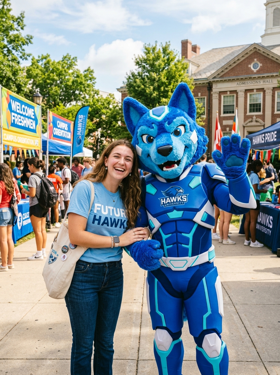 Mascot with student